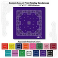22"x22" Purple Custom Printed Paisley Imported 100% Cotton Bandanna